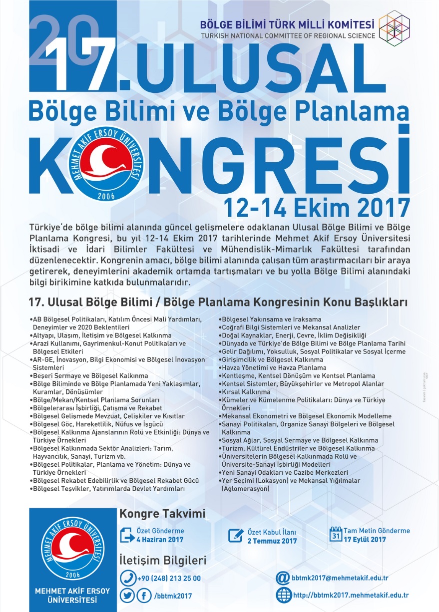 17. ULUSAL BÖLGE BİLİMİ VE BÖLGE PLANLAMA KONGRESİ