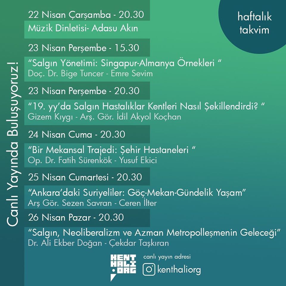 KARANTİNA ETKİNLİKLERİ HAFTALIK CANLI YAYIN TAKVİMİ