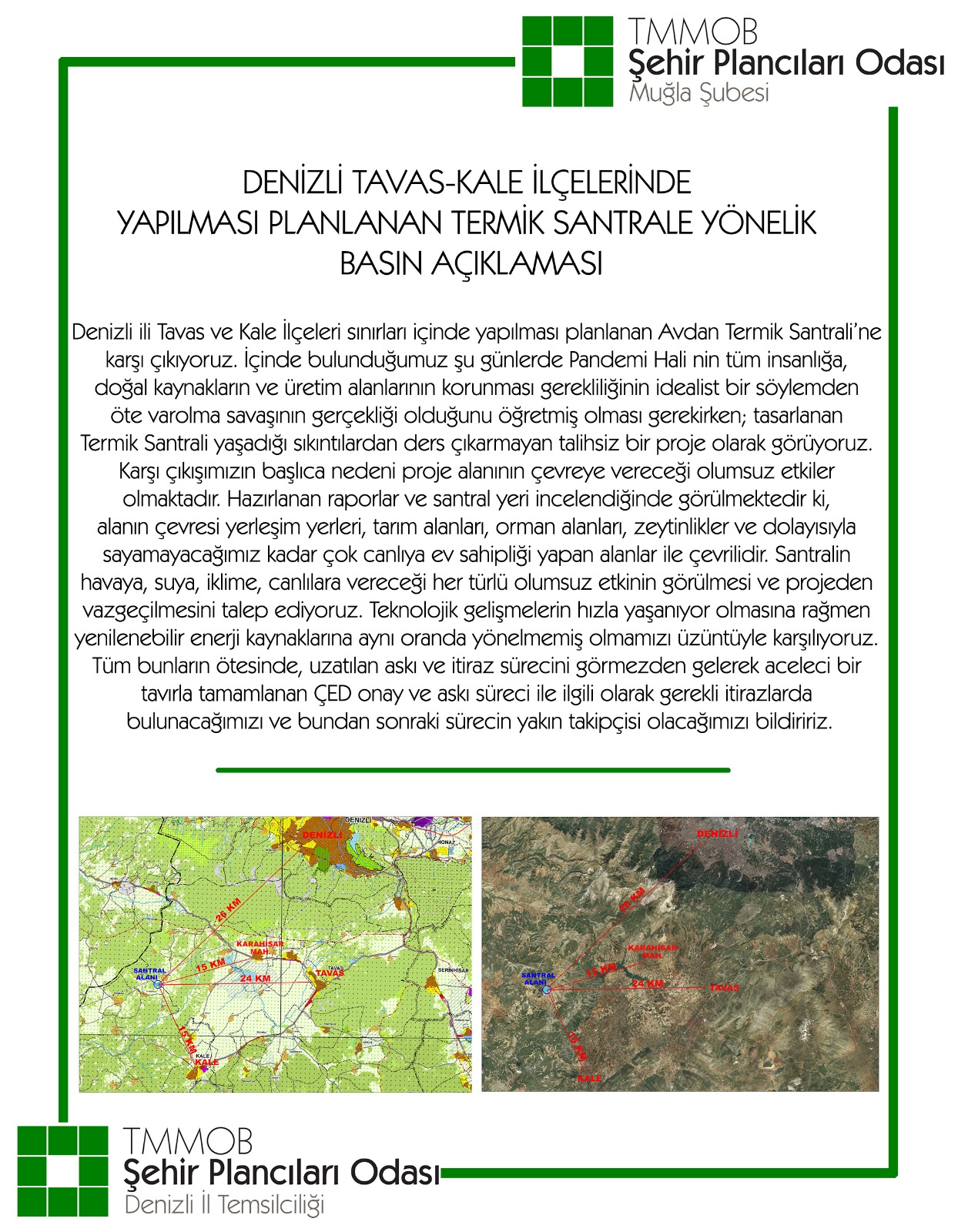 DENİZLİ KALE-TAVAS İLÇELERİNDE YAPILMASI PLANLANAN TERMİK SANTRALE YÖNELİK BASIN AÇIKLAMASI