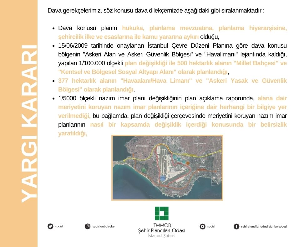  ATATÜRK HAVALİMANI MİLLET BAHÇESİ YAKIN ÇEVRESİNE İLİŞKİN PLANLARA DAİR AÇTIĞIMIZ DAVADA YÜRÜTMENİN DURDURULMASI İSTEMİNİN REDDİNE KARAR VERİLDİ!