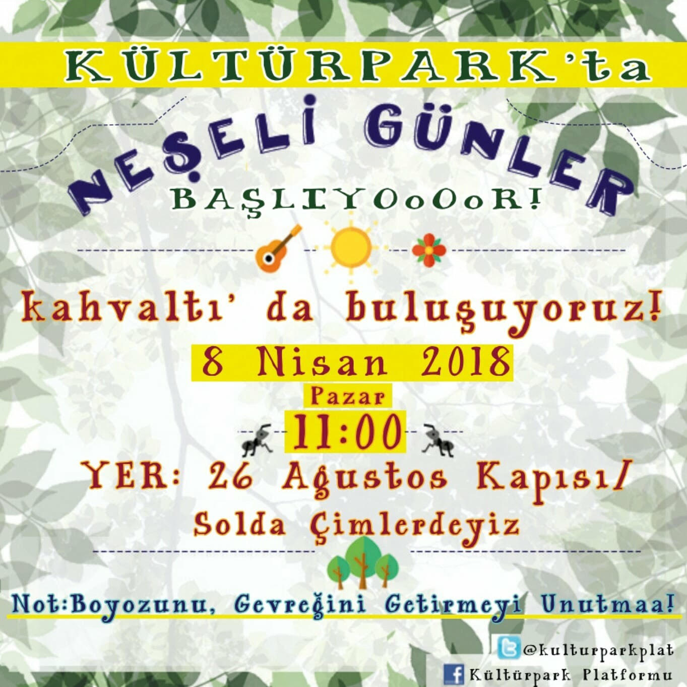 KÜLTÜR PARK`TA KAHVALTI 8 NİSAN PAZAR SAAT 11.00` DE